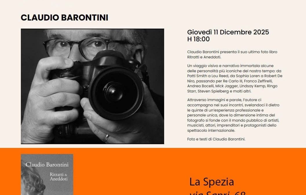 Giovedì 11 Dicembre ore 18:00 presso SunSpace presentazione del libro “Ritratti e Aneddoti” di Claudio Barontini